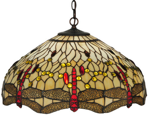 Meyda Lighting 19006 Tiffany 22 Inch Diameter Hanginghead Dragonfly Ceiling Lighting Pendant