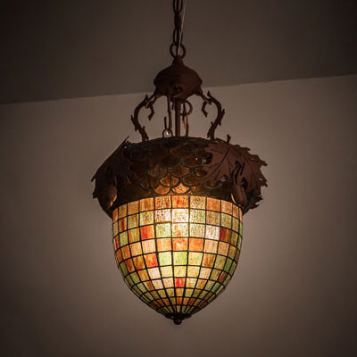 Meyda Custom 190219 Oak Leaf & Acorn Tiffany Rust Drop Lighting Fixture