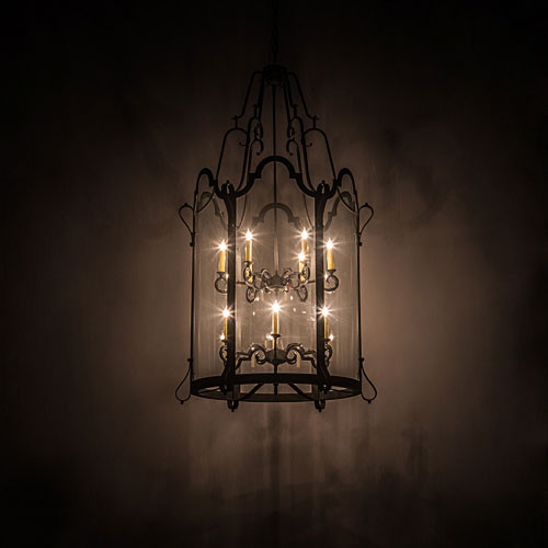 Meyda Custom 190487 Dubrek Old Wrought Iron Clear Glass Foyer Lighting Fixture