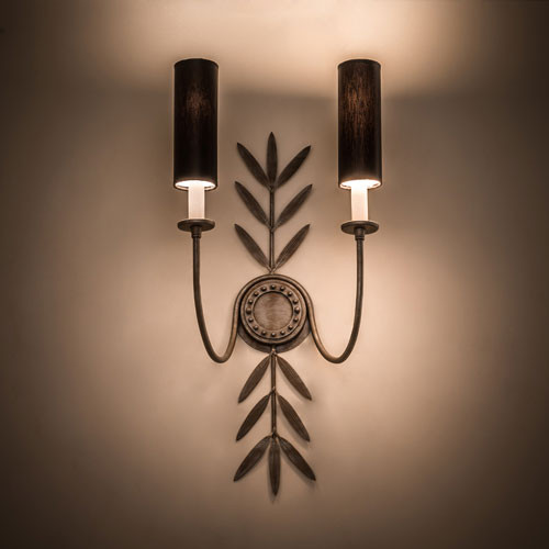 Meyda Custom 190858 Sunflower Black Satin Textrene Silver Sand Light Sconce