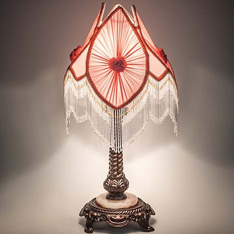 Meyda Lighting 19226 Fabric & Fringe Traditional Mahogany Bronze Side Table Lamp