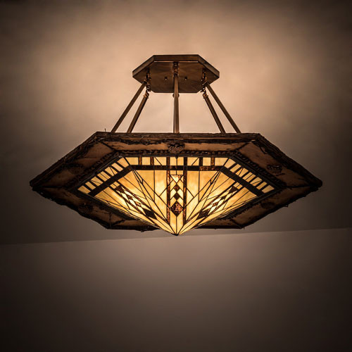 Meyda Custom 193673 Sonoma Tiffany Beige & Xag Vintage Copper Flush Ceiling Light Fixture