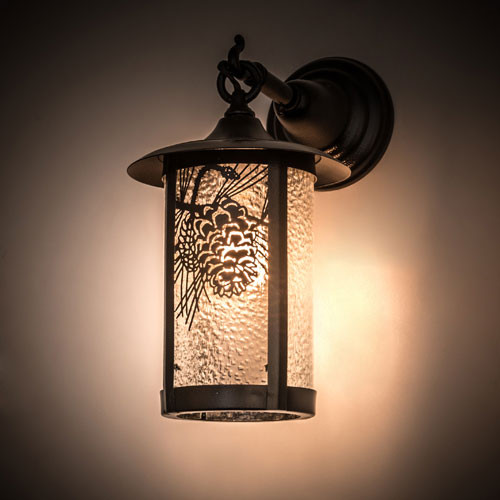 Meyda Custom 194138 Fulton Winter Pine Clear Granite Black Satin Wrought Iron Exterior Lighting Sconce