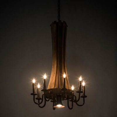 Meyda Custom 197593 Barrel Stave Natural Wood / Mahogany Bronze Halogen Mini Ceiling Chandelier