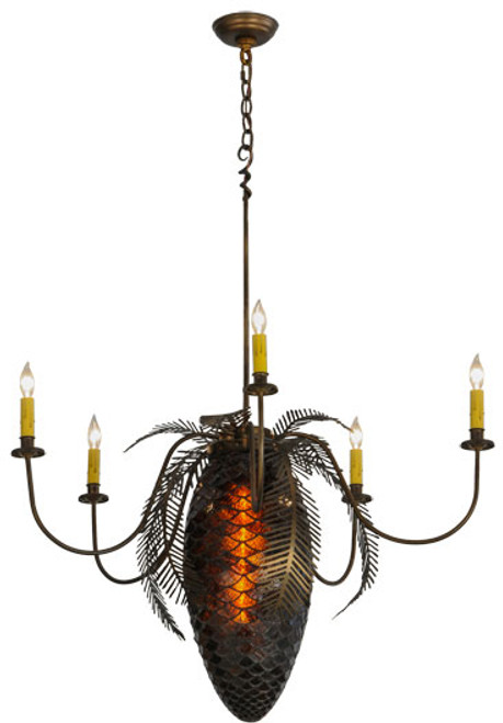 Meyda Custom 19829 Pinecones 41 inches wide 5 Light Rustic Chandelier