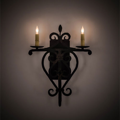 Meyda Custom 198850 Fleur de Lys Traditional Distressed Costello Black LED Wall Sconce Light