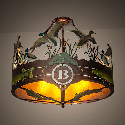 Meyda Custom 199536 Ducks in Flight Rustic Copper Vein Flush Mount Light Fixture