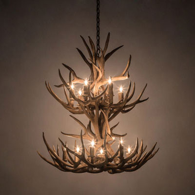Meyda Custom 200460 Antlers Country Antique Copper 34" Chandelier Lamp