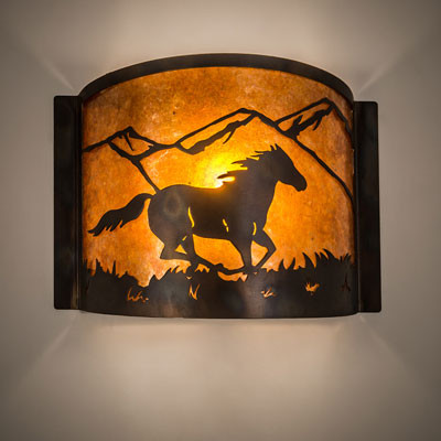 Meyda Custom 213986 Running Horse Antique Copper / Burnished Lighting Wall Sconce
