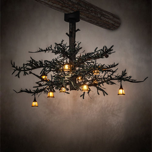 Meyda Custom 214347 Pine Branch Wrought Iron Hanging Chandelier