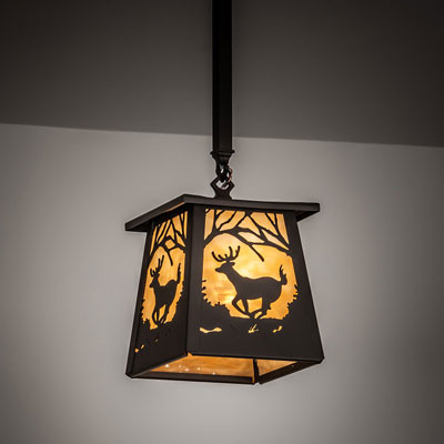 Meyda Custom 214505 Deer at Dawn Oil Rubbed Bronze Mini Drop Ceiling Light Fixture