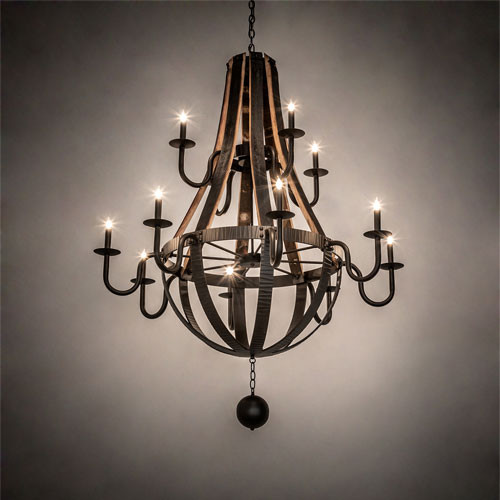 Meyda Custom 219497 Barrel Stave Traditional Natural Wood / Oil Rubbed Bronze Chandelier Lamp