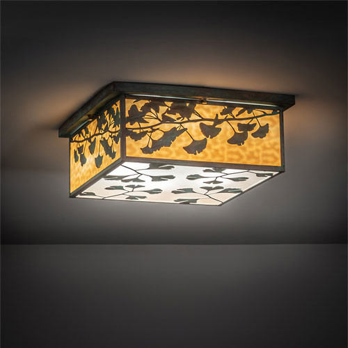 Meyda Custom 220112 Ginkgo Country Verdigris Exterior Flush Mount Light Fixture
