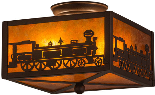 Meyda Custom 23985 Train Cafe Noir/Amber Mica Ceiling Lighting Fixture