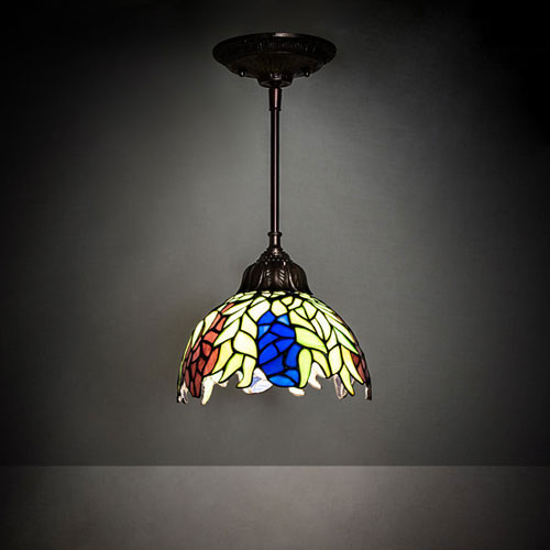 Meyda Lighting 244874 Tiffany Honey Locust Tiffany Blue, Green And Black Mini Hanging Light