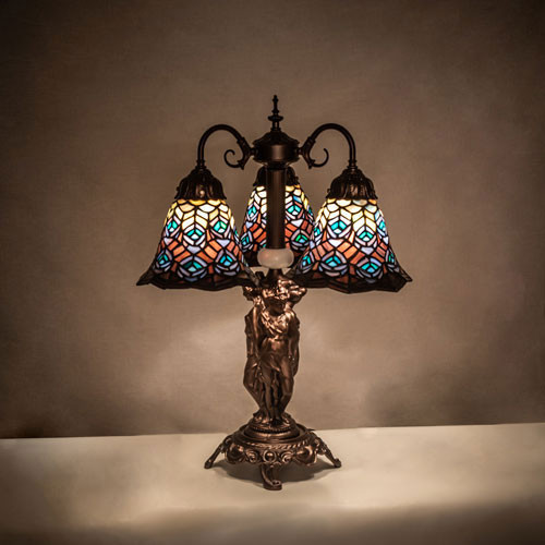 Meyda Custom 245482 Tiffany Peacock Feather Tiffany Mahogany Bronze Lighting Table Lamp