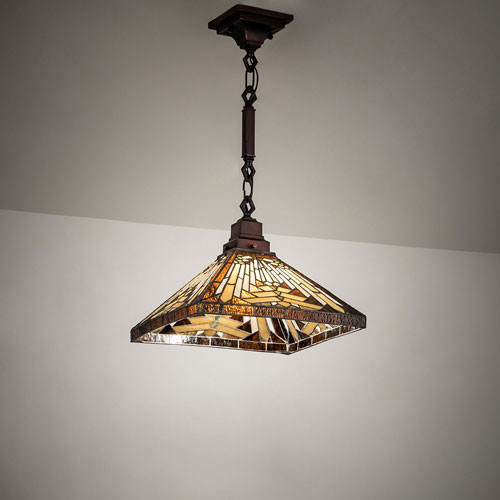 Meyda Custom 247747 Nouveau Tiffany Mahogany Bronze Hanging Light Fixture