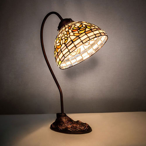 Meyda Lighting 247787 Tiffany Turning Leaf Tiffany Mahogany Bronze Desk Lamp