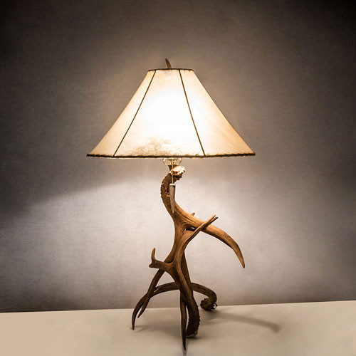 Meyda Custom 249163 Antlers Rustic Beige Side Table Lamp
