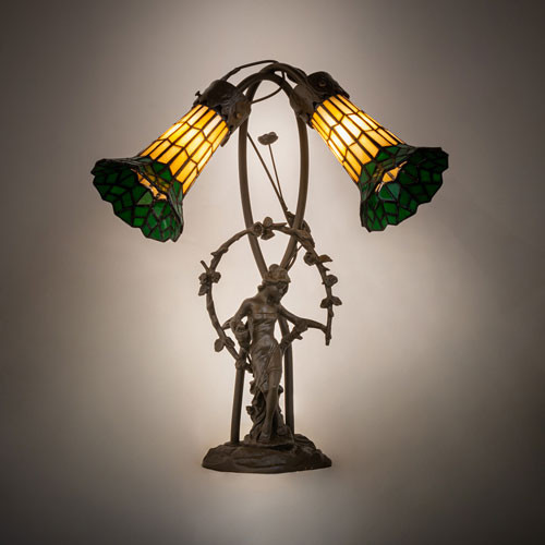 Meyda Custom 251675 Stained Glass Pond Lily Tiffany Mahogany Bronze Table Lamp