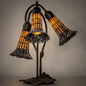 Meyda Lighting 251687 Stained Glass Pond Lily Tiffany Mahogany Bronze Table Top Lamp