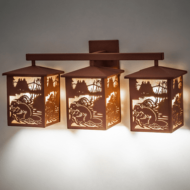 Meyda Custom 254799 Beaver at Work Country Rust LED 3-Light Lighting For Bathroom