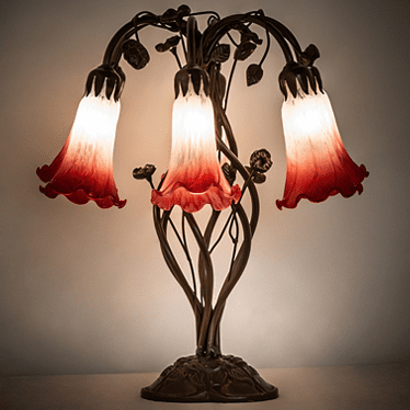 Meyda Lighting 255809 Red / White Pond Lily Contemporary Mahogany Bronze Table Lamp Lighting