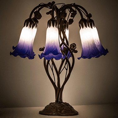 Meyda Lighting 255820 Blue / White Pond Lily Modern Mahogany Bronze Side Table Lamp