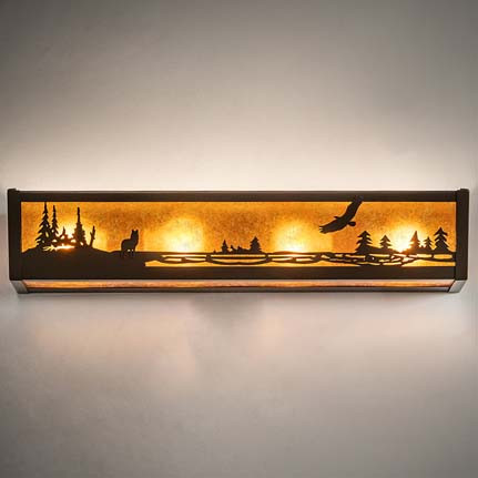 Meyda Custom 256559 Wolf on the Loose Country Timeless Bronze 4-Light Lighting For Bathroom
