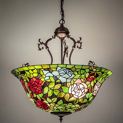 Meyda Lighting 263401 Tiffany Rosebush Tiffany Mahogany Bronze Hanging Pendant Light
