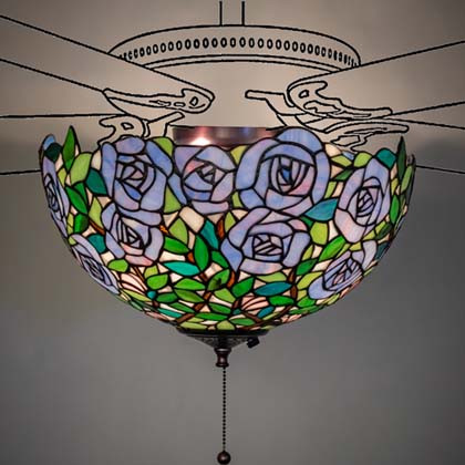 Meyda Lighting 263930 Rosebush Tiffany Mahogany Bronze Ceiling Fan Light Fixture