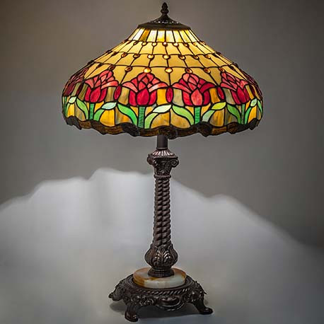 Meyda Lighting 265014 Colonial Tulip Tiffany Mahogany Bronze Table Lamp Lighting