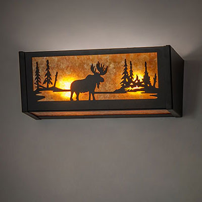 Meyda Custom 270062 Moose at Lake Textured Black Wall Sconce Lighting