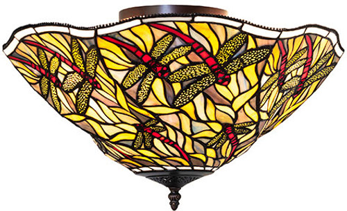 Meyda Lighting 270481 Swirling Dragonfly Tiffany Flush Mount Light Fixture