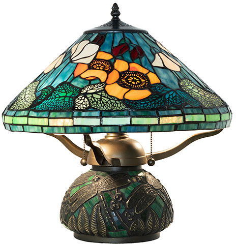 Meyda Lighting 270669 Tiffany Poppy Tiffany Antique / Mahogany Bronze Table Light