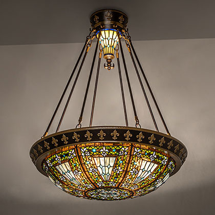 Meyda Lighting 274269 Fleur-de-lis Tiffany Copper Vein & Nu Gold Pendant Light