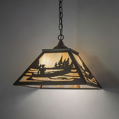 Meyda Custom 277021 Canoe At Lake Oil Rubbed Bronze Pendant Light