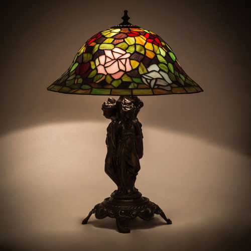 Meyda Lighting 27820 Rosebush Tiffany Mahogany Bronze Lighting Table Lamp
