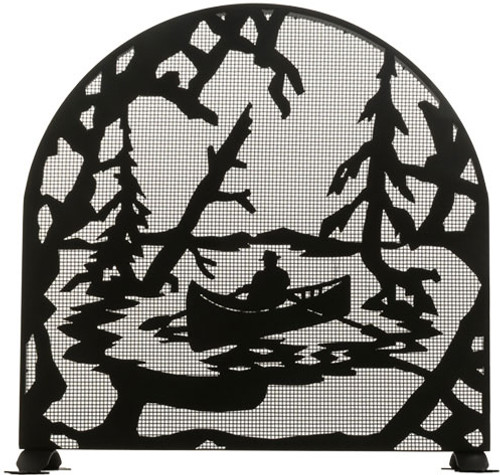 Meyda Custom 28741 Canoe At Lake Rustic Fireplace Screen