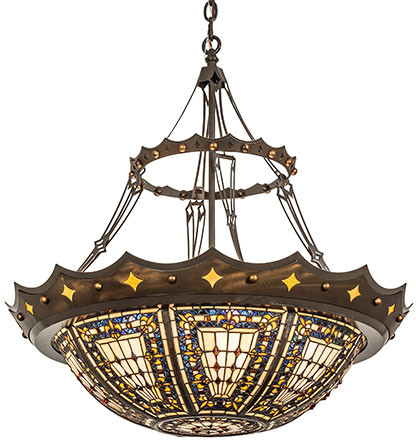 Meyda Custom 287718 Fleur-de-lis Tiffany Timeless Bronze and Antique Copper Hanging Lamp