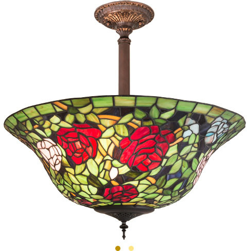 Meyda Lighting 31123 Rosebush Semi Flush Mount 20 Inch Diameter Tiffany Ceiling Light Fixture