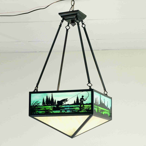 Meyda Custom 38682 Fly Fishing Creek Rustic Hanging Light Fixture