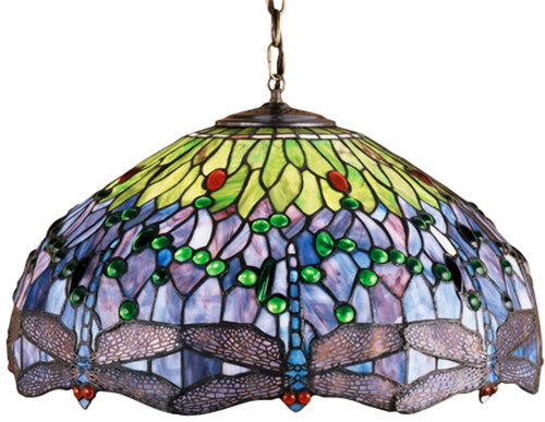 Meyda Lighting 46584 Tiffany Hanginghead Dragonfly Tiffany Mahogany Bronze Drop Lighting