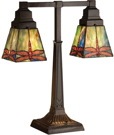 Meyda Lighting 48203 Prairie Dragonfly Tiffany 2 Light Desk Lamp