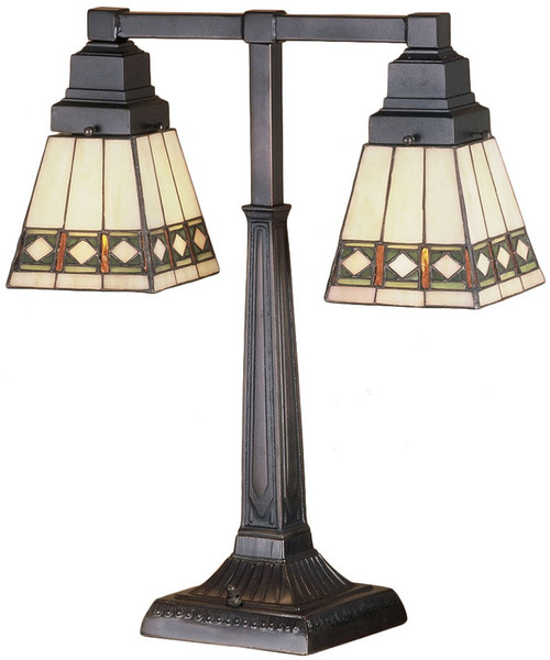 Meyda Lighting 48204 Diamond Band Mission Tiffany Beige Green Avocado Table Lamp Lighting