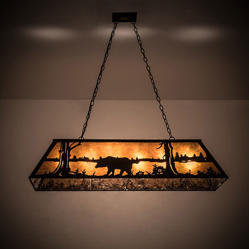 Meyda Custom 66210 Bear at Lake Rustic Textured Black / Amber Mica Island Light Fixture