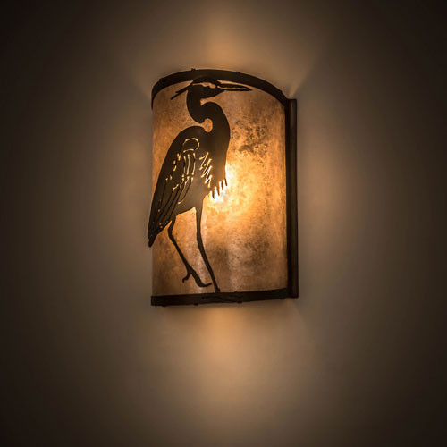 Meyda Custom 68186 Heron Right Rustic Antique Copper / Silver Mica Wall Light Sconce