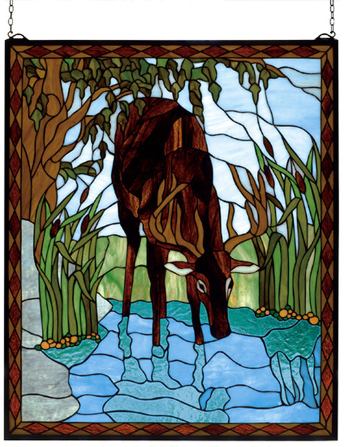 Meyda Lighting 72936 Deer Tiffany Stained Glass Window