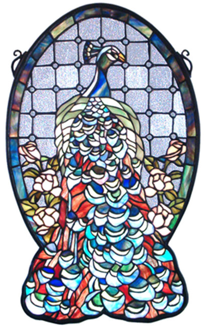 Meyda Lighting 79806 Peacock Profile Tiffany Stained Glass Window