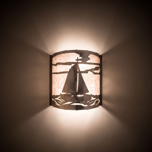 Meyda Custom 82563 Sailboat Rustic Industrial Steel Silver Mica Wall Light Fixture